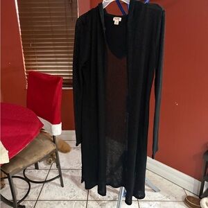 Black crepe duster front open long cardigan